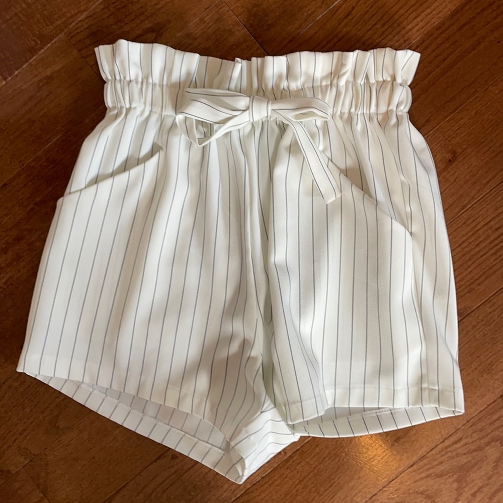 Black and white pinstripe tie shorts
